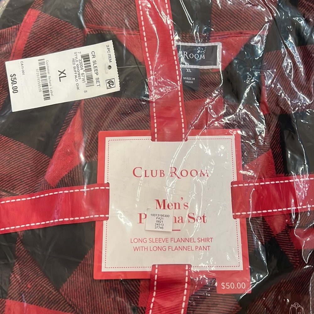 Club Room pajama set size XL men's long sleeve flannel NEW